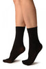 Black With Green Wide Back Seam Ankle High Socks