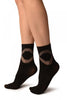 Black With Grey Sheer Criss-Cross Ankle High Socks
