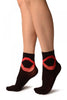 Black With Red Sheer Criss-Cross Ankle High Socks