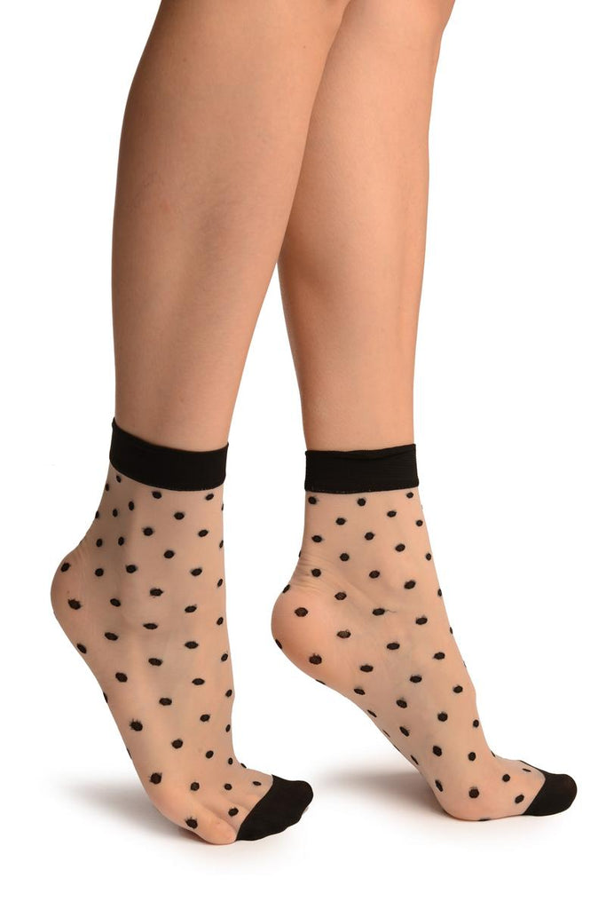 Beige With Medium Black Polka Dots Ankle High Socks