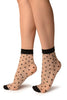 Beige With Medium Black Polka Dots Ankle High Socks