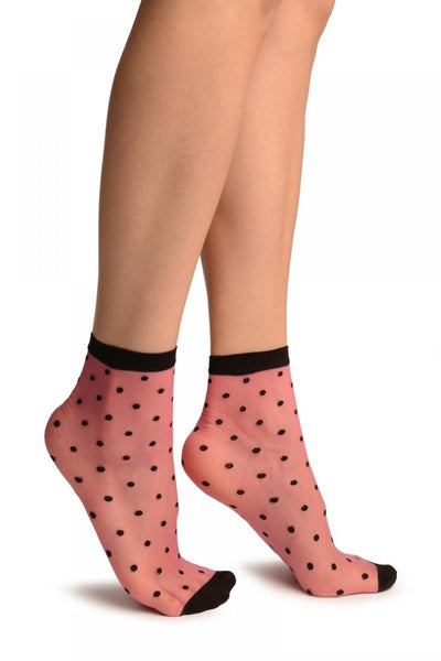 Pink With Medium Black Polka Dots Ankle High Socks
