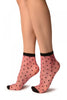 Pink With Medium Black Polka Dots Ankle High Socks