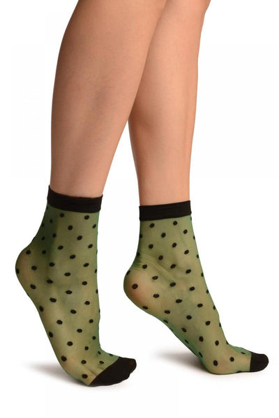 Green With Medium Black Polka Dots Ankle High Socks