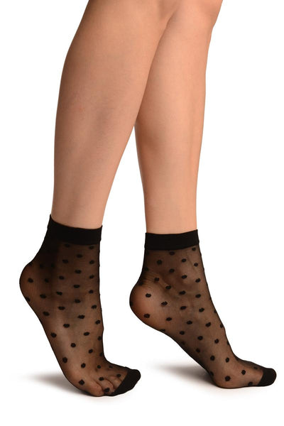 Black With Medium Black Polka Dots Ankle High Socks