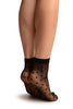 Black With Medium Black Polka Dots Ankle High Socks