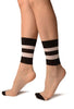 Nude With Wide Comfort Striped Top Ankle High Socks