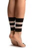 Nude With Wide Comfort Striped Top Ankle High Socks