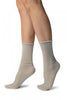 Grey With Silver Lurex Comfort Top Ankle High Socks