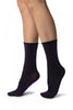 Black With Purple Lurex Comfort Top Ankle High Socks