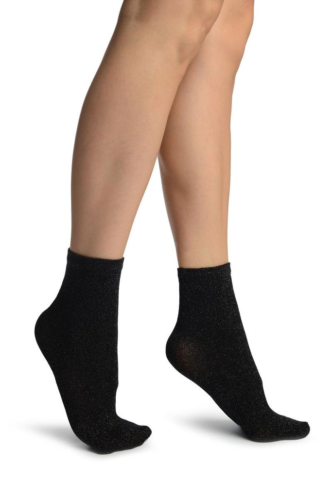 Black With Silver Lurex Ankle High Socks