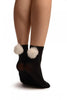 Black With White Pon Pon Rabbit Fur Ankle High Socks