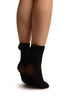 Black With Black Pon Pon Rabbit Fur Ankle High Socks