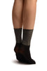 Black With Silver Lurex Wide Stripe Top Ankle High Socks