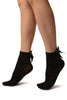 Black With Silver Lurex And Black Bow Ankle High Socks