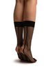 Black Fishnet With Striped Seams Ankle High Socks