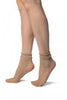 Skin Beige With Dots & Bow Comfort Top Ankle High Socks