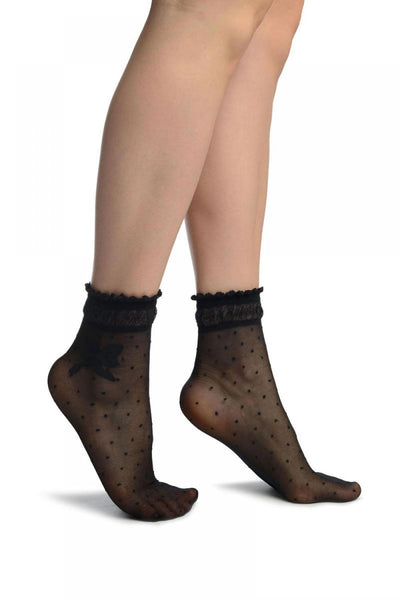Black With Dots & Bow Comfort Top Ankle High Socks