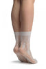White Mesh With Large Flowers Ankle High Socks