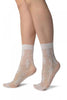 White Mesh With Large Flowers Ankle High Socks