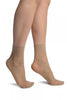 Skin Beige Mesh With Large Flowers Ankle High Socks