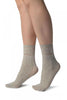 Grey With Large Lace Flowers Ankle High Socks