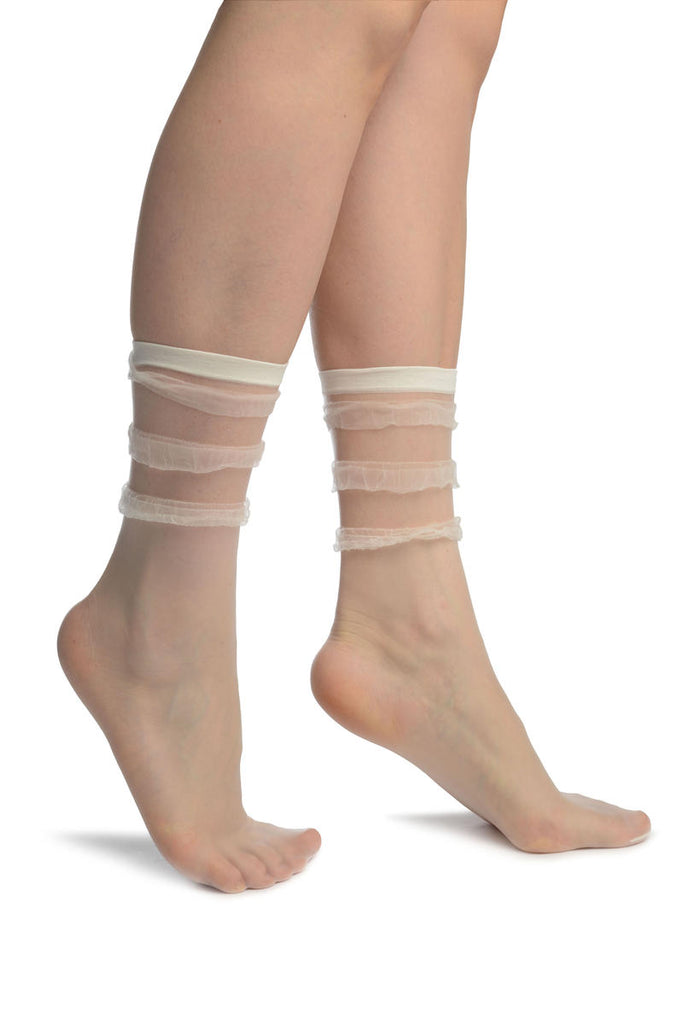 White With Elegant Frills Ankle High Socks