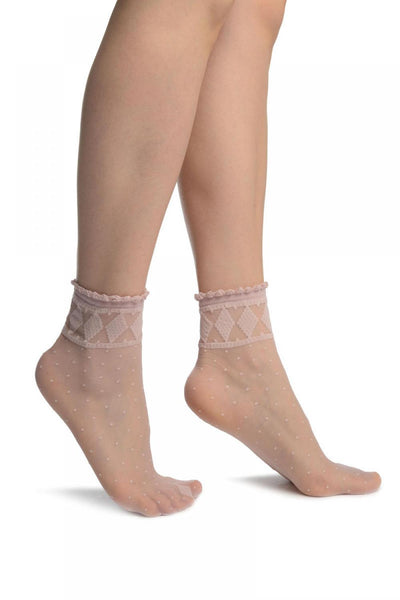 Pink With Little Dots And Diamonds Silky Comfort Top Ankle High Socks