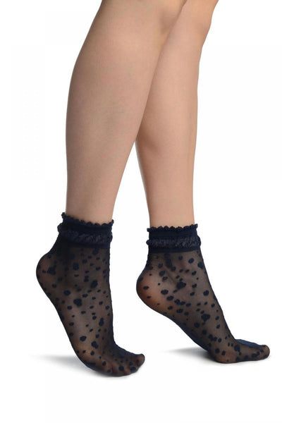 Dark Blue With Little Dots And Silky Comfort Top Ankle High Socks