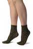 Beige Woven Leopard Ankle High Socks
