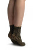 Beige Woven Leopard Ankle High Socks