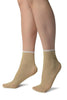 Beige With Lurex And Plain Top Ankle High Socks