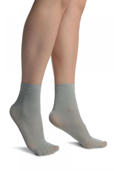 Grey With Lurex And Plain Top Ankle High Socks
