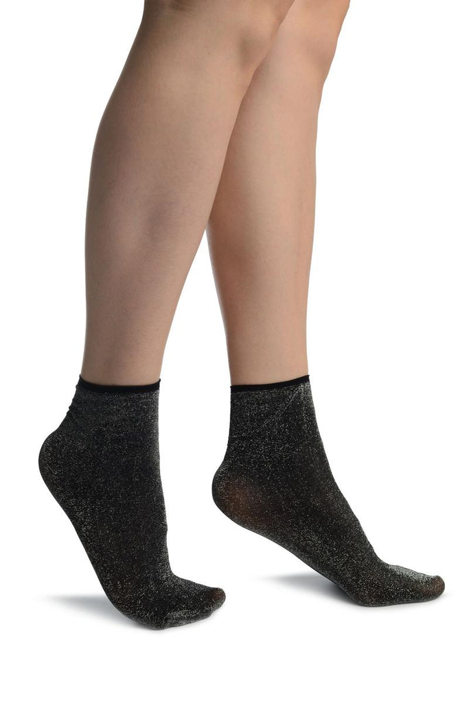 Black With Lurex And Plain Top Ankle High Socks