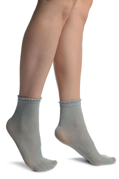 Grey With Silver Lurex Comfort Top Ankle High Socks