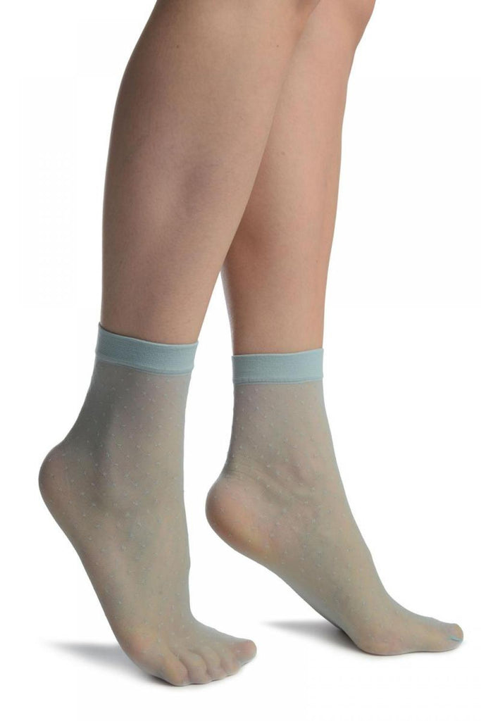 Powder Blue With Silver Accented Knots Mesh Ankle High Socks