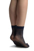Dark Blue With Silver Accented Knots Mesh Ankle High Socks