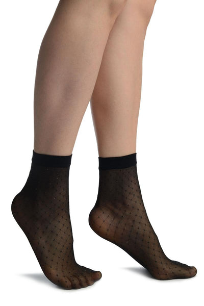 Black With Silver Accented Knots Mesh Ankle High Socks