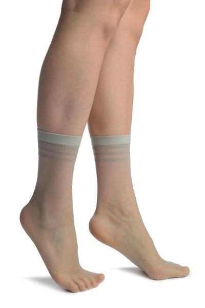 Grey With Lurex Striped Top Ankle High Socks