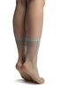 Grey With Lurex Striped Top Ankle High Socks