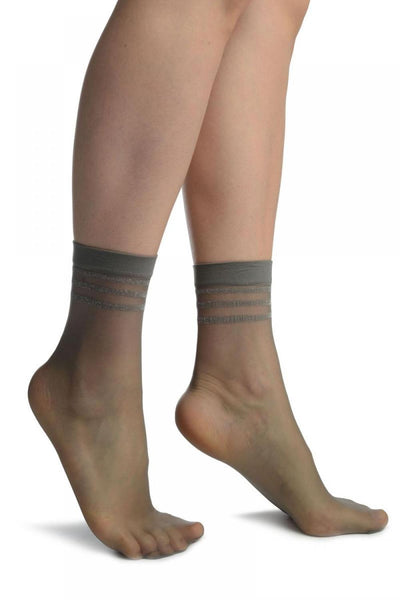 Dark Grey With Lurex Striped Top Ankle High Socks