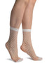 White Large Fishnet With Reinforced Toe Ankle High Socks