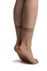 Beige Large Fishnet With Reinforced Toe Ankle High Socks