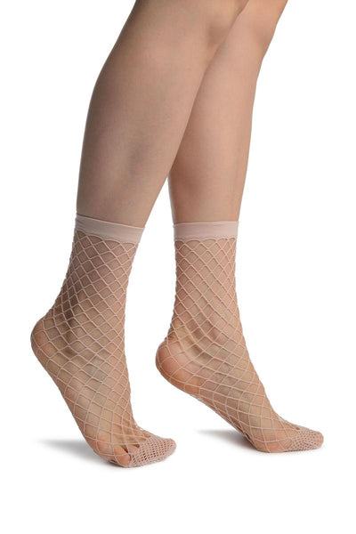 Pink Large Fishnet With Reinforced Toe Ankle High Socks
