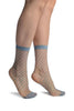Blue Large Fishnet With Reinforced Toe Ankle High Socks