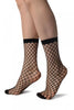Black Large Fishnet With Reinforced Toe Ankle High Socks