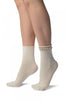 White With Pearls and Silver Beads Stripe Ankle High Socks