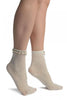 White Crochet With Pearls and Silver Beads Stripe Ankle High Socks