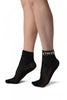 Black Crochet With Pearls and Silver Beads Stripe Ankle High Socks