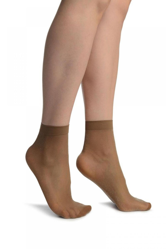 Brown With Fine Lurex Ankle High Socks
